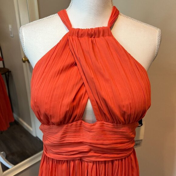 NWT BB Dakota Tangerine Garland Crepe Halter dress, Size 10 - Picture 4 of 16